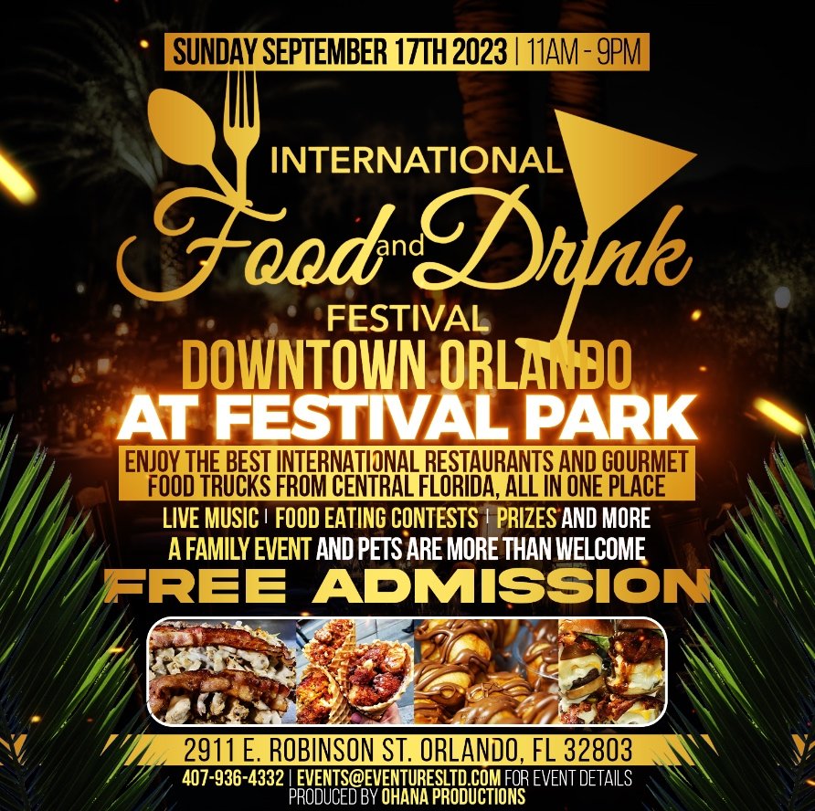 international food and drink poster black and gold with info